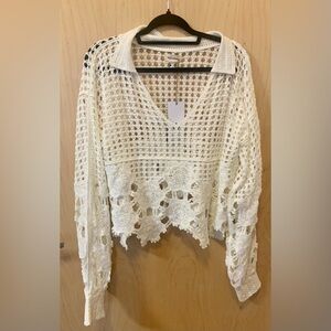 Talisman Crochet Knit Top – Cream Boho Lace Long Sleeve
